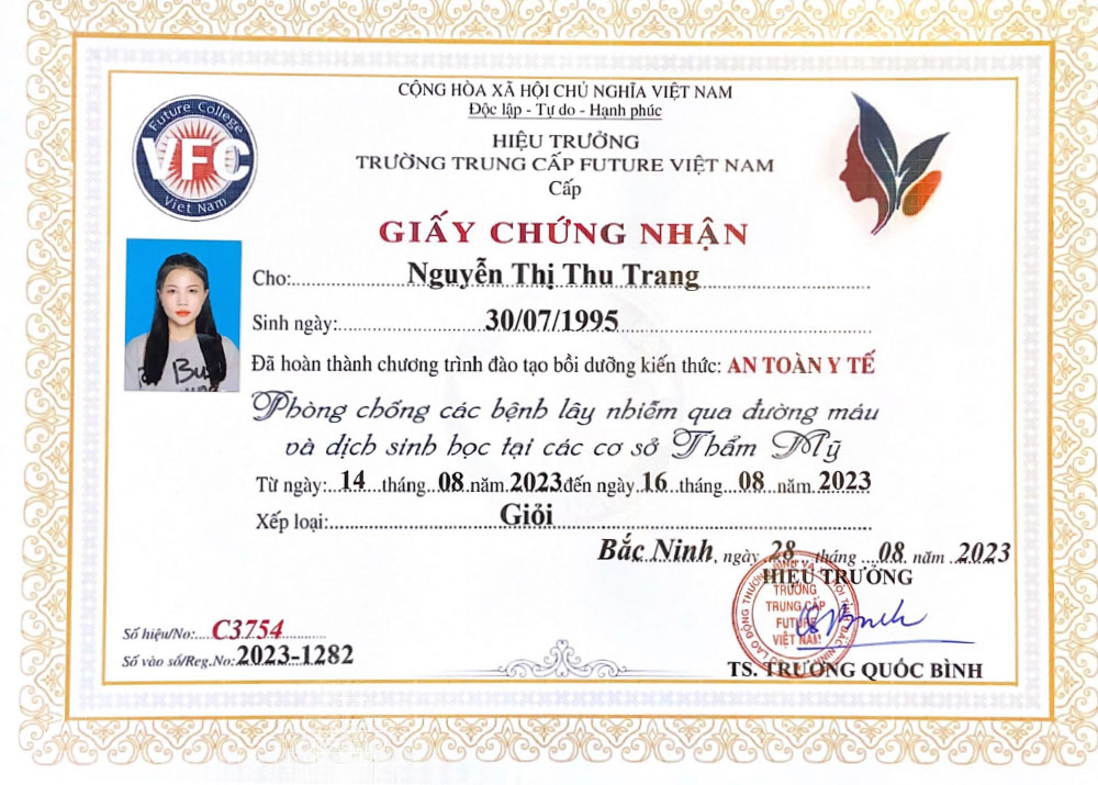 Chứng chỉ chuyên gia Thu Trang 