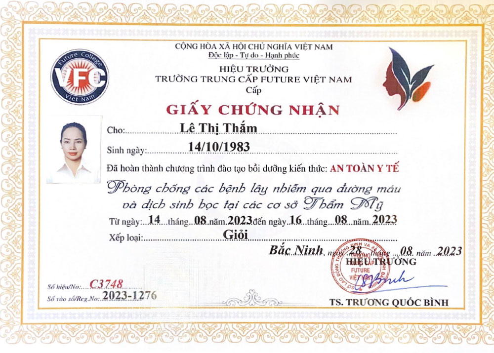 Chứng chỉ của chuyên gia Hana Le
