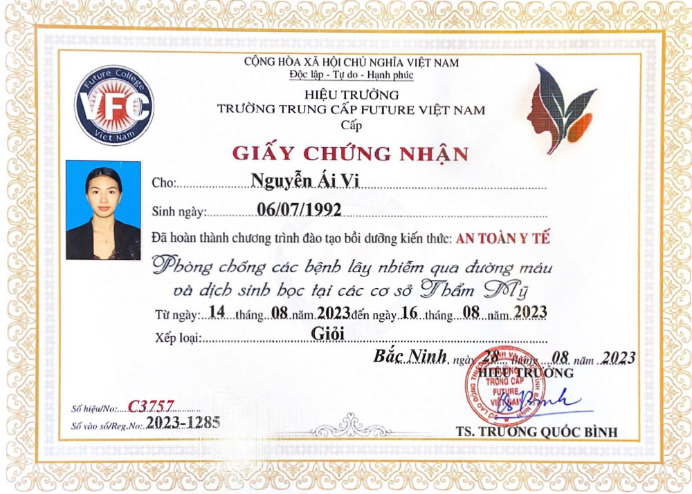 Chứng chỉ của chuyên gia Nguyễn Ái Vi